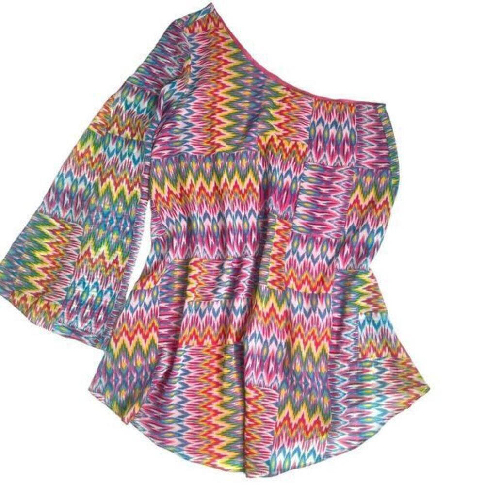 Umgee One Sleeve / Sleeveless Zig Zag Print‎ Dress Size Medium - Picture 4 of 9